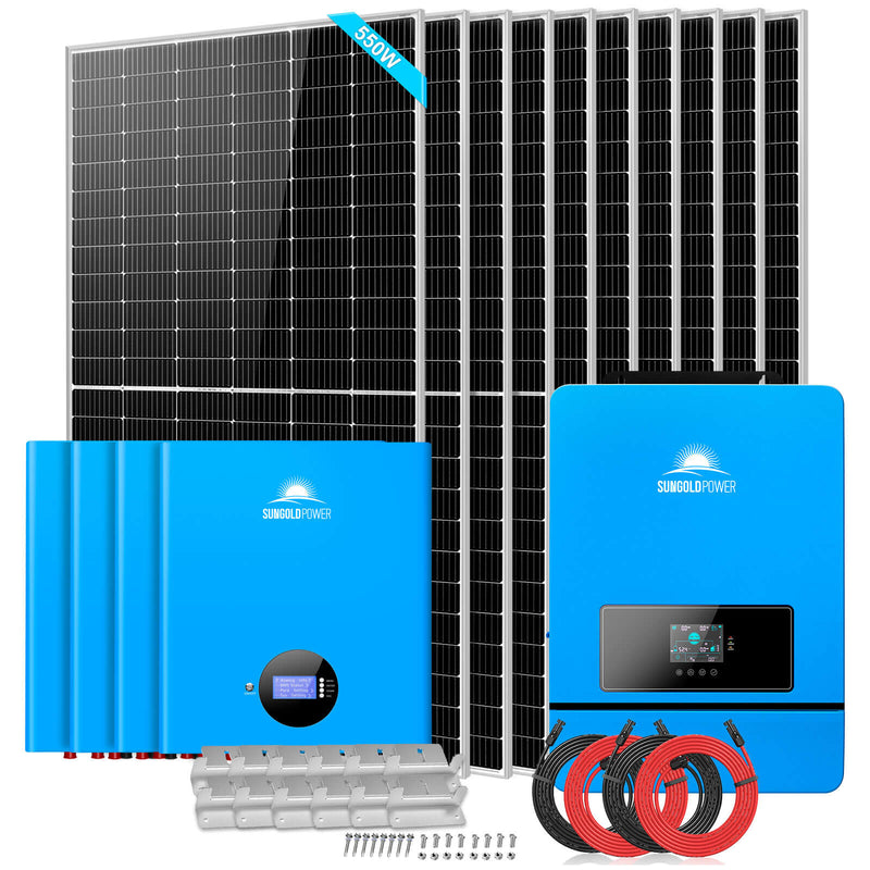 SunGoldPower OFF GRID SOLAR KIT 10 X 550 WATTS SOLAR PANELS 4 X 5.12KWH POWERWALL LITHIUM BATTERY 10KW SOLAR INVERTER 48VDC 120V/240V SGM-10K20