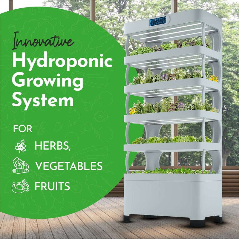 Nutraponics Hydroponics Grow Tower Pro Shelf with Automated Controls & LED Grow Lights | 72 Pots + 85 Site Seeding Tray