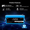 SunGoldPower 24V 100Ah LiFePo4 Deep Cycle Lithium Battery Bluetooth / Self-Heating / IP65 SGP24V100S