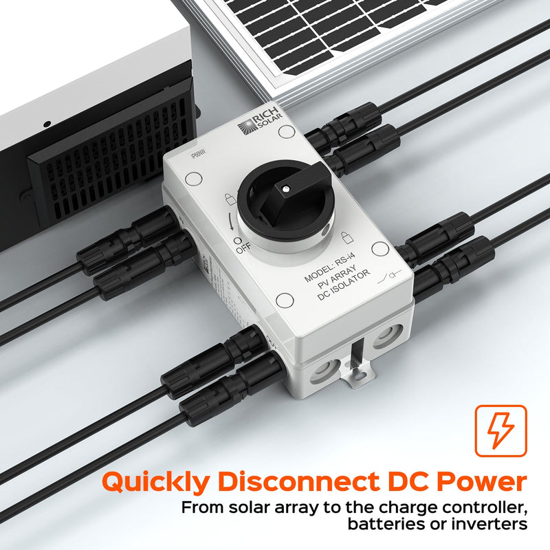 Rich Solar Solar PV DC Quick Disconnect Switch | Solar Array DC Quick Disconnect Switch | 1500 Volt 32 Amp | 4 Pole 2 Strings | Easy to Install