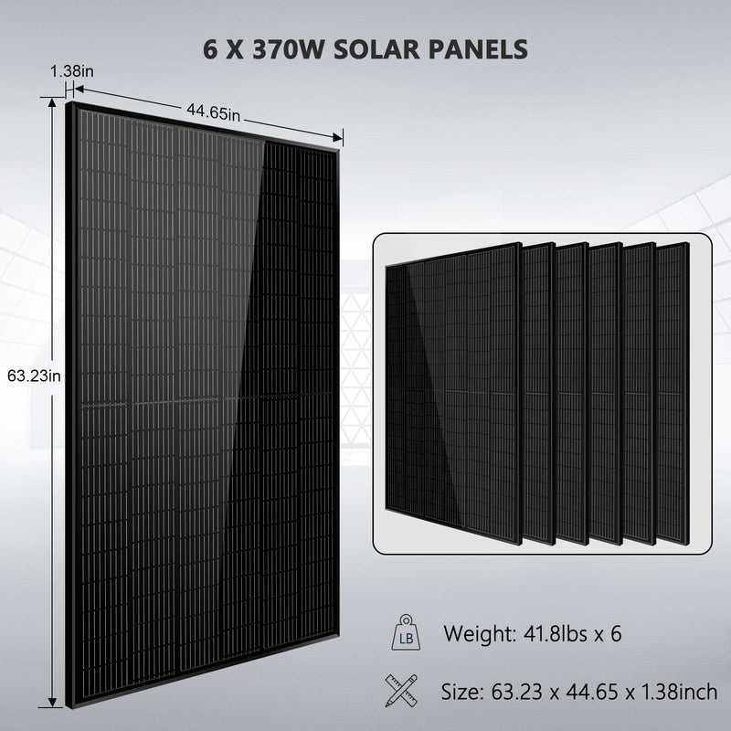 SunGoldPower Off Grid Solar Kit 6000W 48VDC 120V/240V LifePO4 10.24KWH Lithium Battery 6 X 370 Watt Solar Panels SGK-PRO64