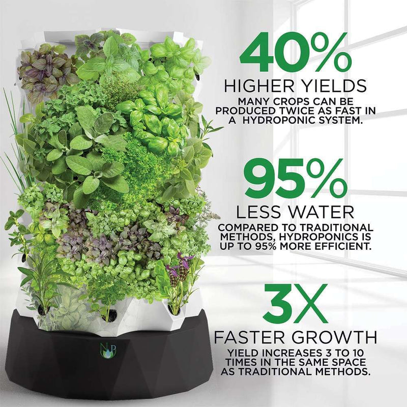 Nutraponics Indoor Hydroponic Growing System – Tower Garden with LED Grow Lights – 80 Pots