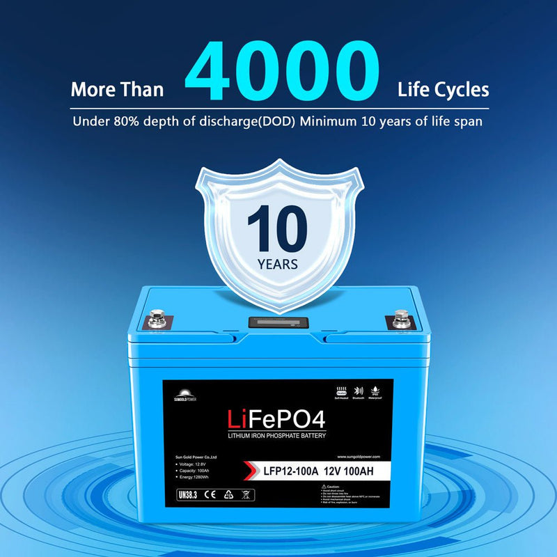 SunGoldPower 2 X 12V 100AH LiFePO4 Deep Cycle Lithium Battery / Bluetooth /Self-Heating SGP12V100SX2