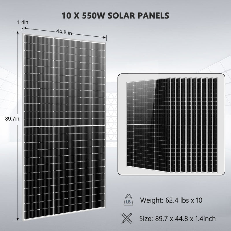 SunGoldPower OFF GRID SOLAR KIT 10 X 550 WATTS SOLAR PANELS 4 X 5.12KWH POWERWALL LITHIUM BATTERY 10KW SOLAR INVERTER 48VDC 120V/240V SGM-10K20