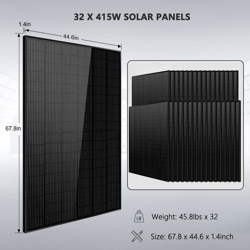 SunGoldPower OFF GRID SOLAR KIT 16KW 48VDC 120V/240V LIFEPO4 25.6KWH LITHIUM BATTERY 32 X 415 WATTS SOLAR PANELS SGR-16K25E