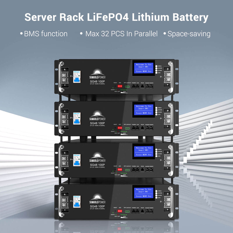 SunGoldPower 4 X 48V 100AH Server Rack LiFePO4 Lithium Battery UL1973 UL9540A SG48100PX4