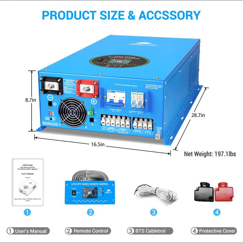 SunGoldPower 18000W 48V Split Phase Pure Sine Wave Inverter Charger LFPV18K48V240VSP