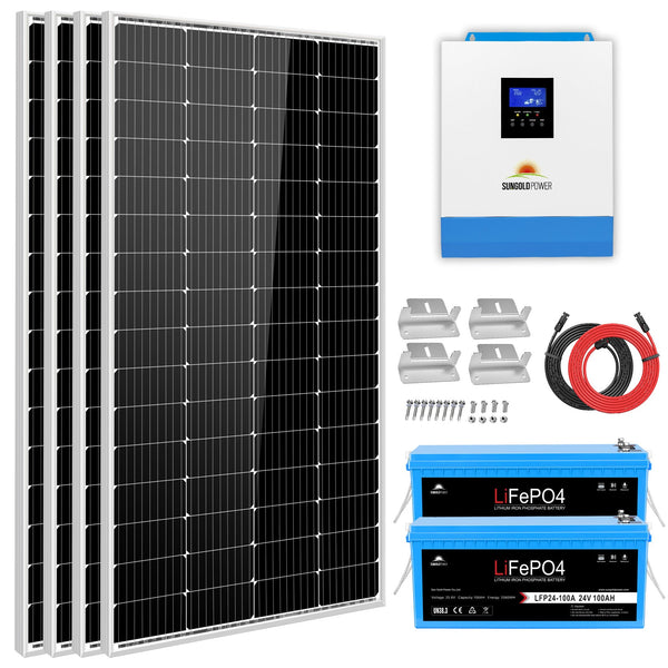 SunGoldPower Solar Kit 3000W 24V Inverter 120V output Lithium Battery 800 Watt Solar Panel SGKT-3PRO