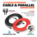 Rich Solar 10 Gauge Solar Panel Extension Cable with Male and Female Solar Connector Ends and Parallel Connectors | Pair of 10AWG Red and Black Extension Wire and Parallel Connectors | Choose Cable Length: 30ft, 50ft