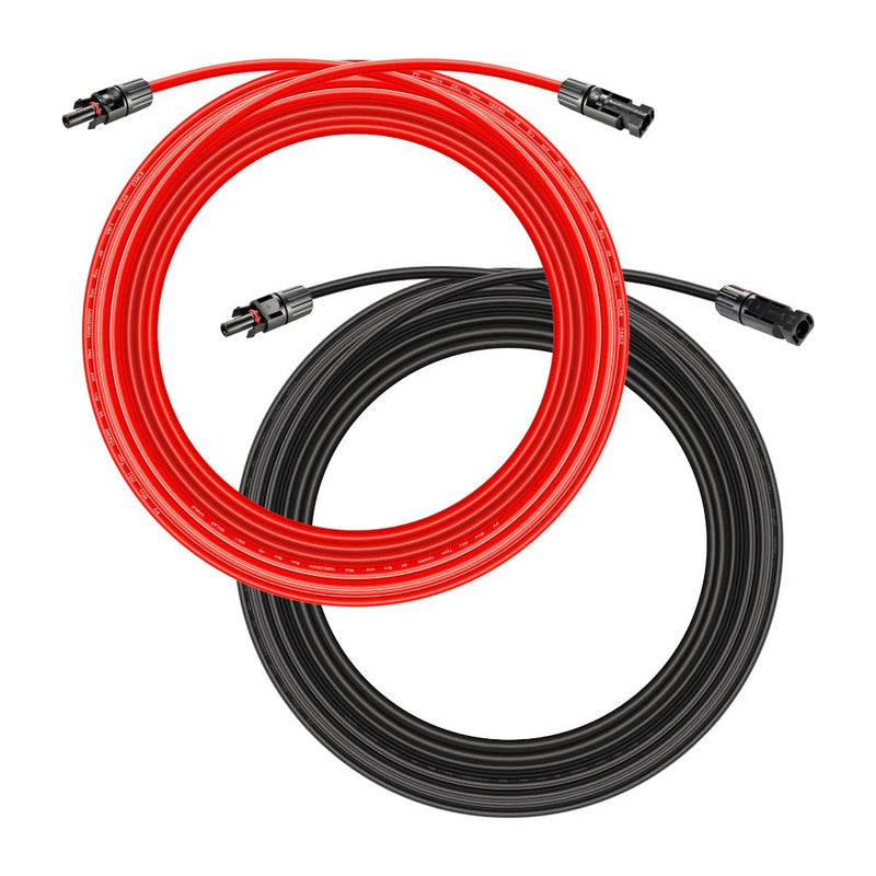 Rich Solar 10 Gauge Solar Panel Extension Cable with Male and Female Solar Connector Ends and Parallel Connectors | Pair of 10AWG Red and Black Extension Wire and Parallel Connectors | Choose Cable Length: 30ft, 50ft