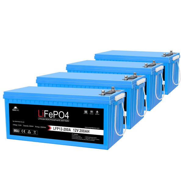 SunGoldPower 4 X 12V 200Ah LiFePo4 Deep Cycle Lithium Battery Bluetooth / Self-Heating / IP65 SGP12V200Sx4