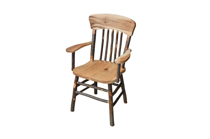 A&L Furniture Co. Amish-Made Hickory Panel Back Dining Chairs with Arms AL2541