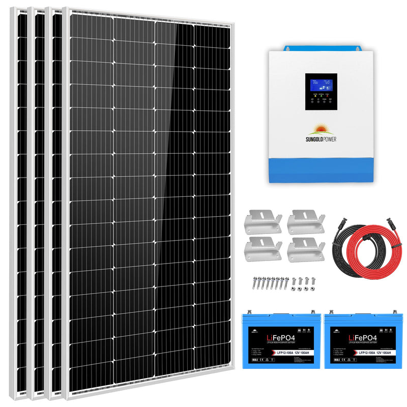 SunGoldPower Solar Kit 3000W 24V Inverter 120V output Lithium Battery 800 Watt Solar Panel SGKT-3PRO