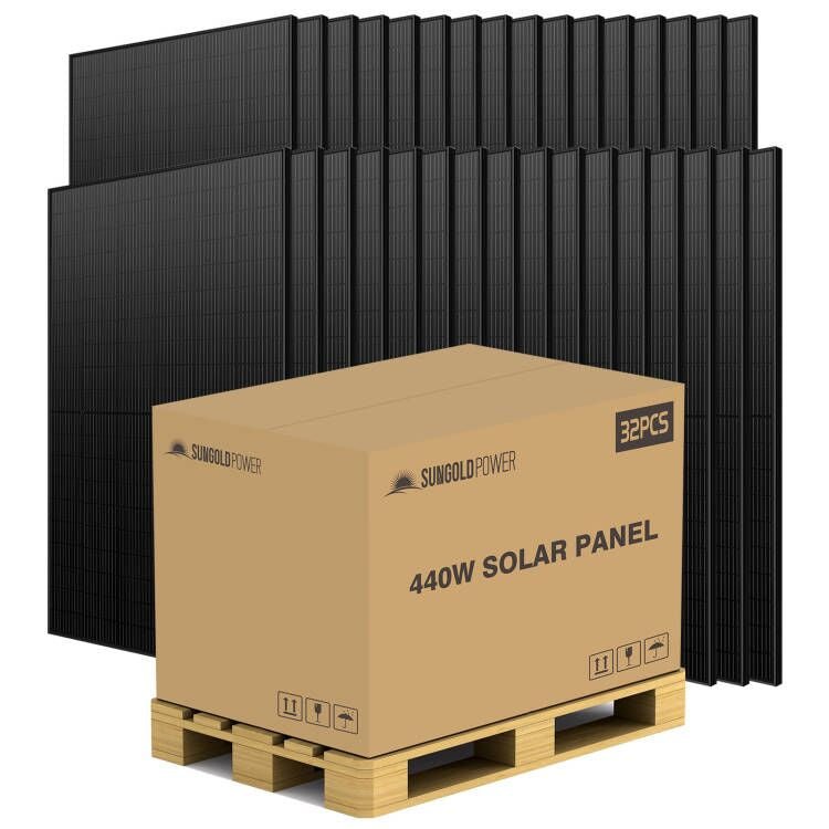 SunGoldPower 440W MONO BLACK PERC SOLAR PANEL FULL PALLET (32 PANELS) UL61730 SG-440WMx32