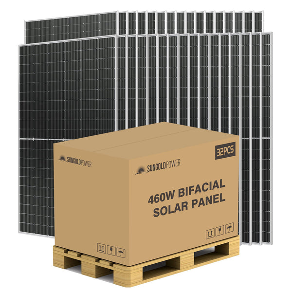 SunGoldPower 460 WATT BIFACIAL PERC SOLAR PANEL FULL PALLET (32 PANELS) SG-460WBGx32