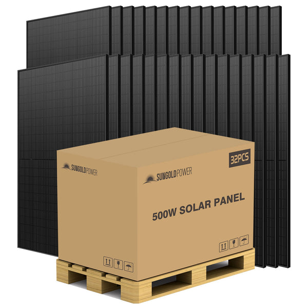 SunGoldPower 500W MONO BLACK PERC SOLAR PANEL FULL PALLET (32 PANELS) UL61730 SG-500WMx32