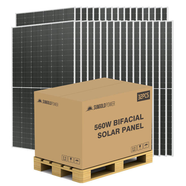 SunGoldPower 560 WATT BIFACIAL PERC SOLAR PANEL FULL PALLET (32 PANELS) SG-560WBGx32