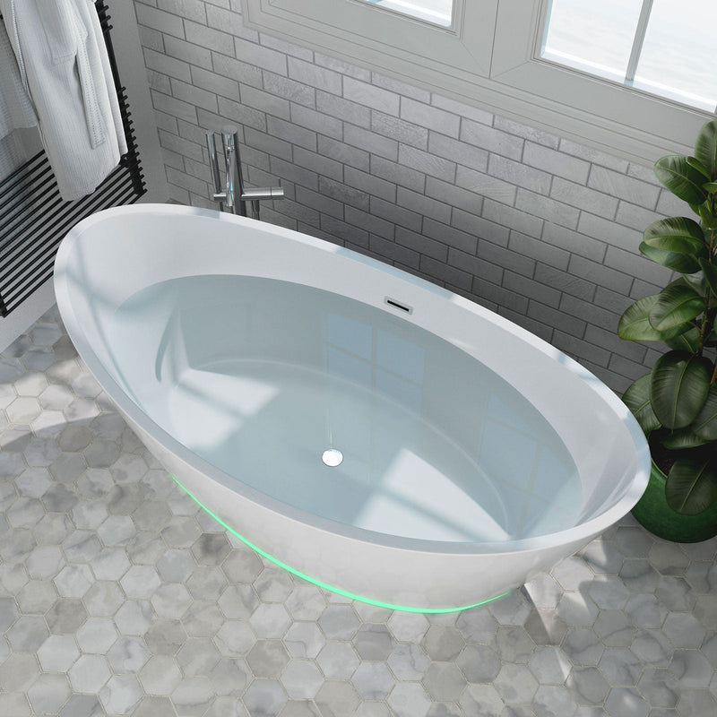 Empava 59" Freestanding Soaking LED Tub with Center Drain EMPV-59FT1518LED