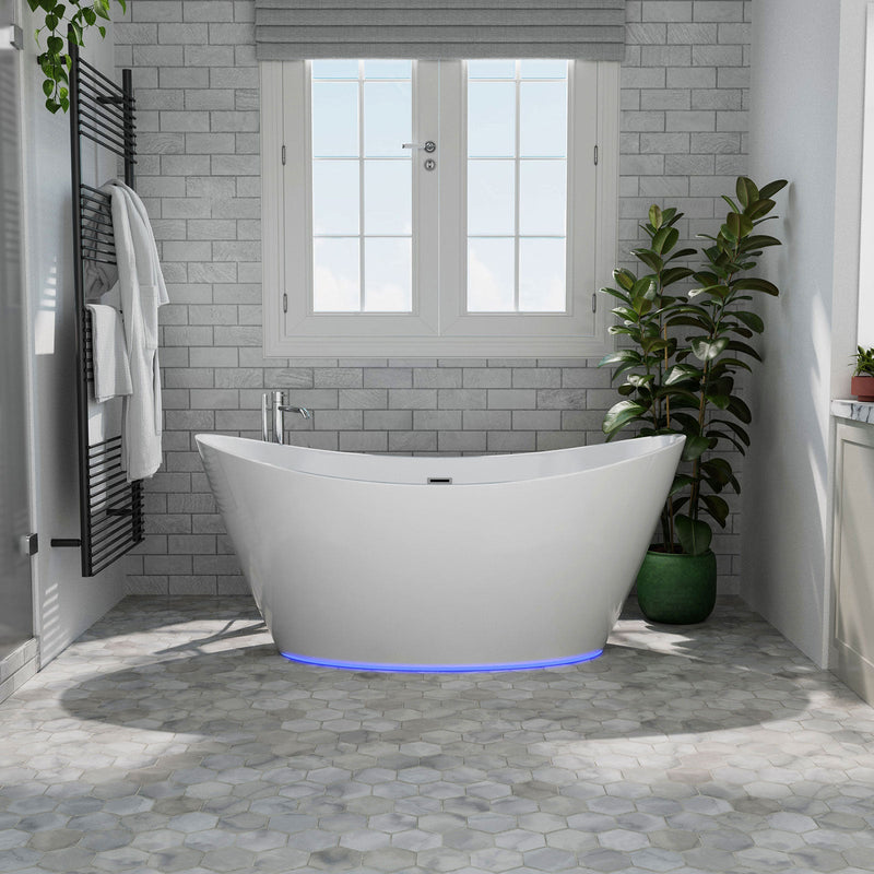 Empava 59" Freestanding Soaking LED Tub with Center Drain EMPV-59FT1518LED