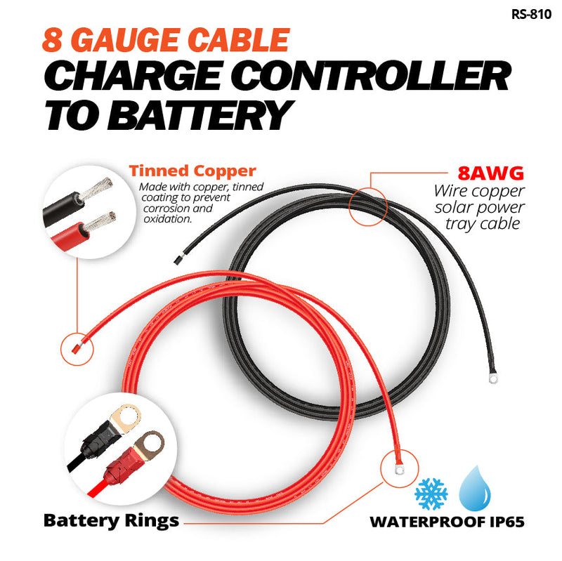 Rich Solar Extension Cable to Connect Charge Controller to Battery | Pair of Red and Black Extension Wires to Connect Charge Controller to Battery Cable | Choose Gauge: 8AWG, 10AWG