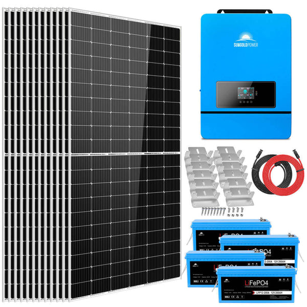 SunGoldPower Complete off Grid Solar Kit 8000W 48V 120V/240V output 10.24KWH Lithium Battery 5400 Watt Solar Panel SGK-8MAX