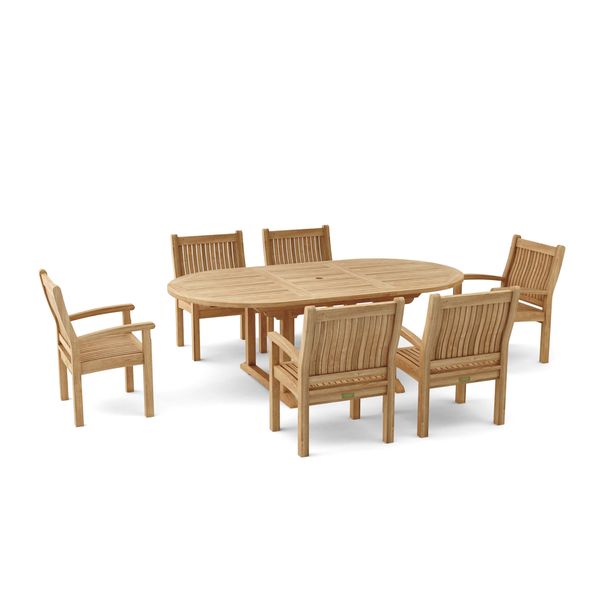 Anderson Teak Bahama Sahara Armchair 7-Pieces 87" Oval Dining Set Set-86