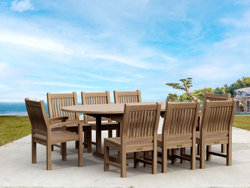 Anderson Teak Bahama Sahara Side Chair 7-Pieces 87" Oval Dining Set Set-87