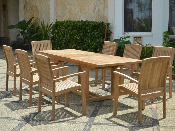 Anderson Teak Bahama Stackable Sahara 9-Pieces Rectangular Dining Set B Set-80