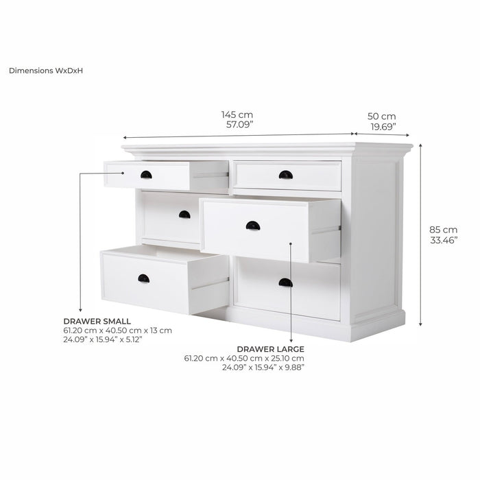 NovaSolo Halifax 6 Drawer Double Dresser in Pure White B182