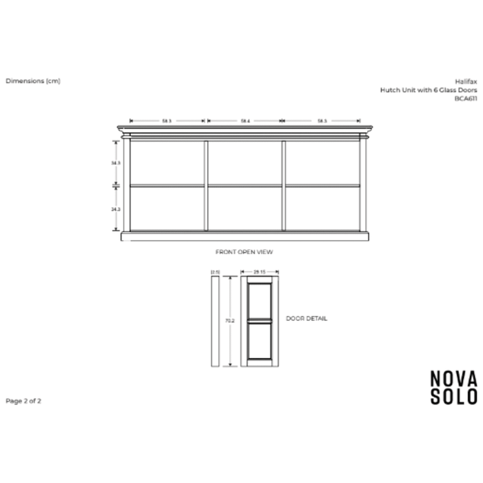 NovaSolo Halifax Hutch Unit with 6 Glass Doors in Classic White BCA611