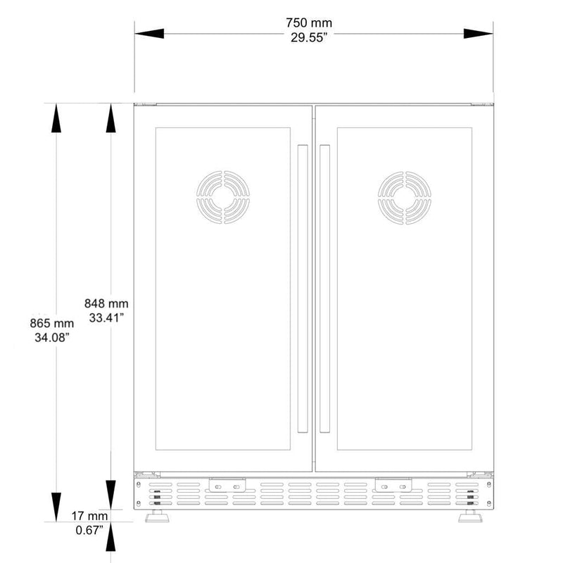 KingsBottle 30" Under Counter Low-E Glass Door Wine and Beer Cooler Combo KBUSF66BW-BLK