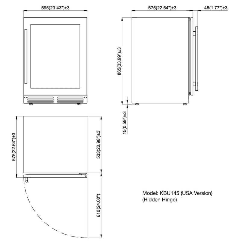 KingsBottle Dual Zone 24 Inch Under Counter LOW-E Glass Door Wine Cooler KBU145DX-FG RHH