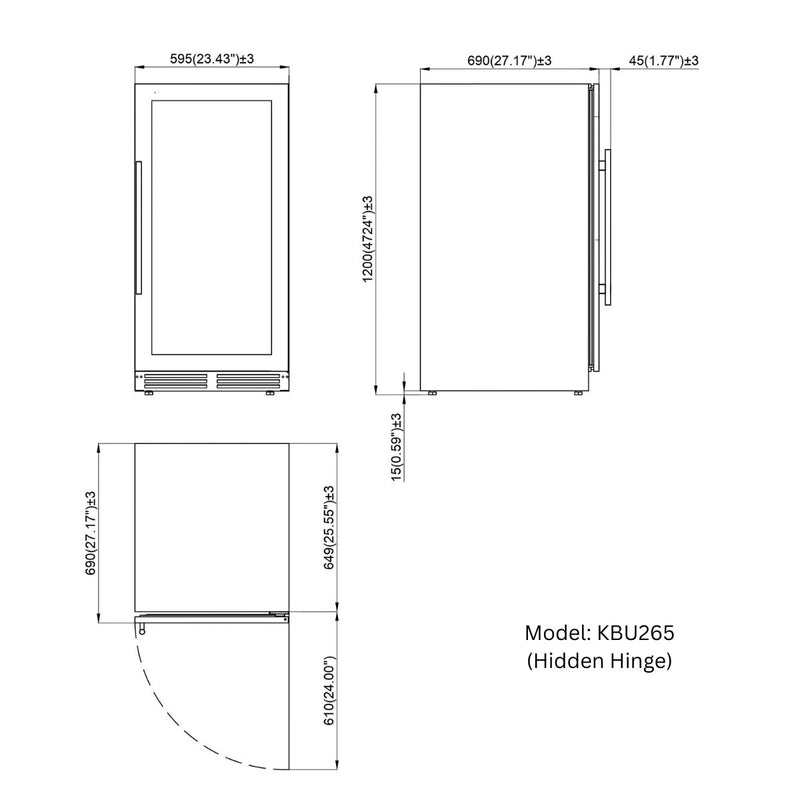 KingsBottle 47-Inch Tall Dual Zone Wine Cooler with Low-E Glass Door KBU265DX-FG RHH