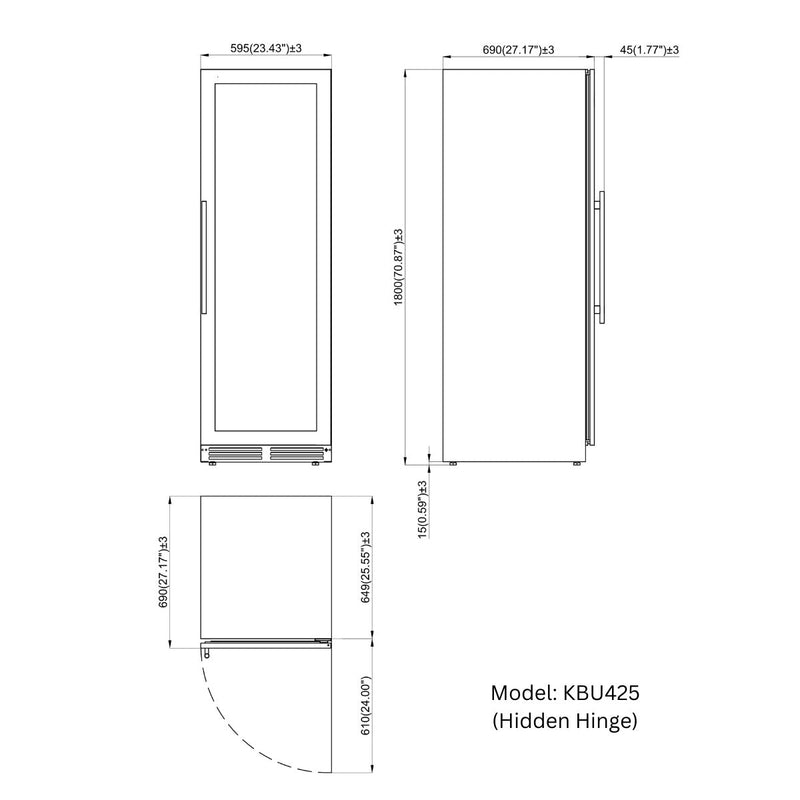 KingsBottle Dual Zone Upright Low-E Glass Door Large Wine Cooler KBU425DX-SS RHH