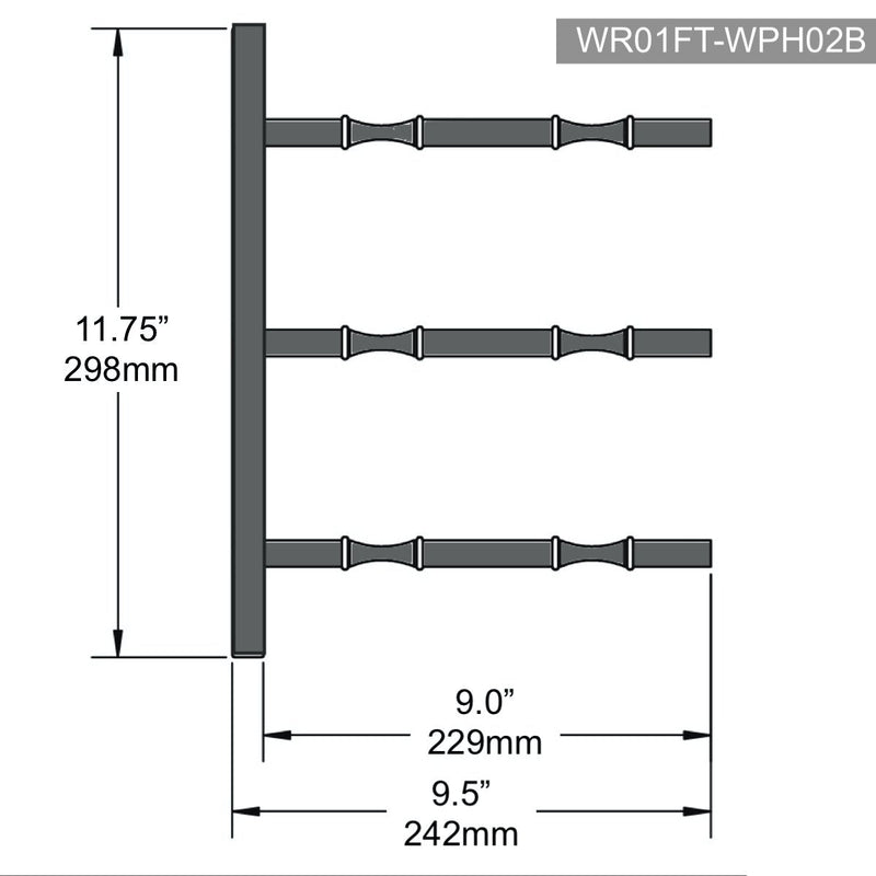 KingsBottle Wall Mounted Metal Rail Wine Racks | 2-Bottle Depth WR01FT-WPH02B