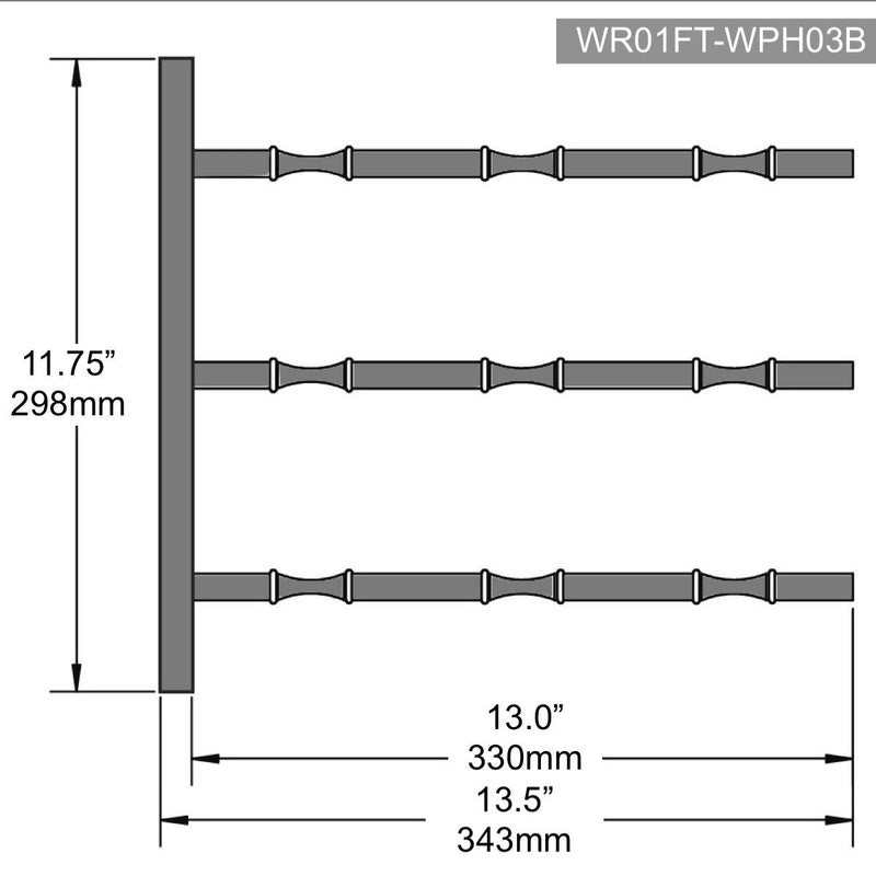 KingsBottle Wall Mounted Metal Rail Wine Racks | 3-Bottle Depth WR01FT-WPH03B