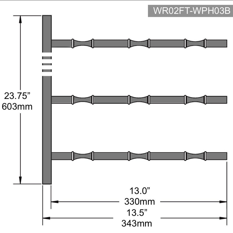 KingsBottle Wall Mounted Metal Rail Wine Racks | 3-Bottle Depth WR01FT-WPH03B