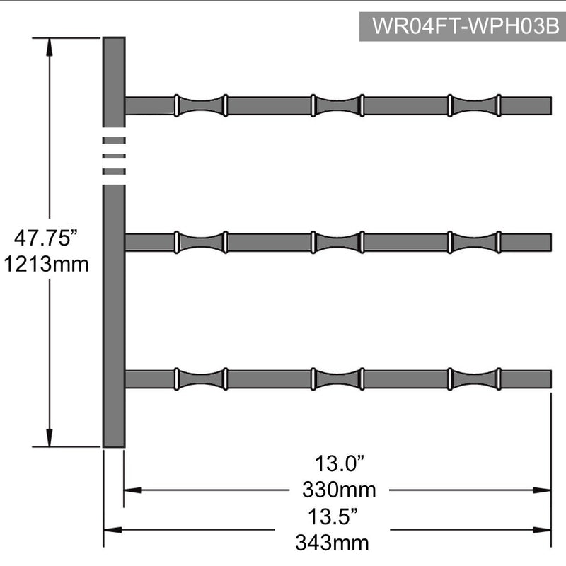 KingsBottle Wall Mounted Metal Rail Wine Racks | 3-Bottle Depth WR01FT-WPH03B