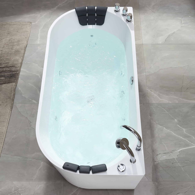 Empava 59" Freestanding Hydro Massage Whirlpool Bathtub with Center Drain EMPV-59AIS06