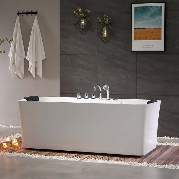 Empava 59" Freestanding Rectangle Whirlpool Bathtub with Center Drain EMPV-59AIS15