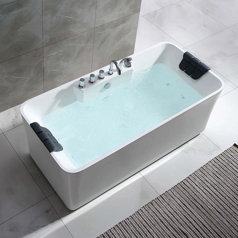 Empava 59" Freestanding Rectangle Whirlpool Bathtub with Center Drain EMPV-59AIS15