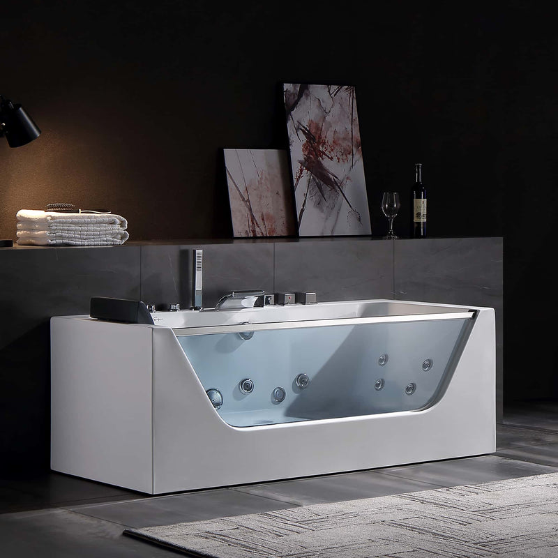 Empava 59" Alcove LED Whirlpool Bathtub with Center Drain EMPV-59JT408LED