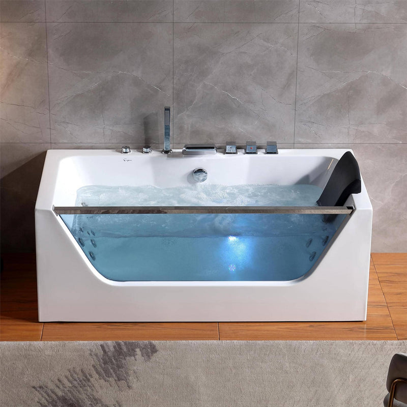 Empava 59" Alcove LED Whirlpool Bathtub with Center Drain EMPV-59JT408LED