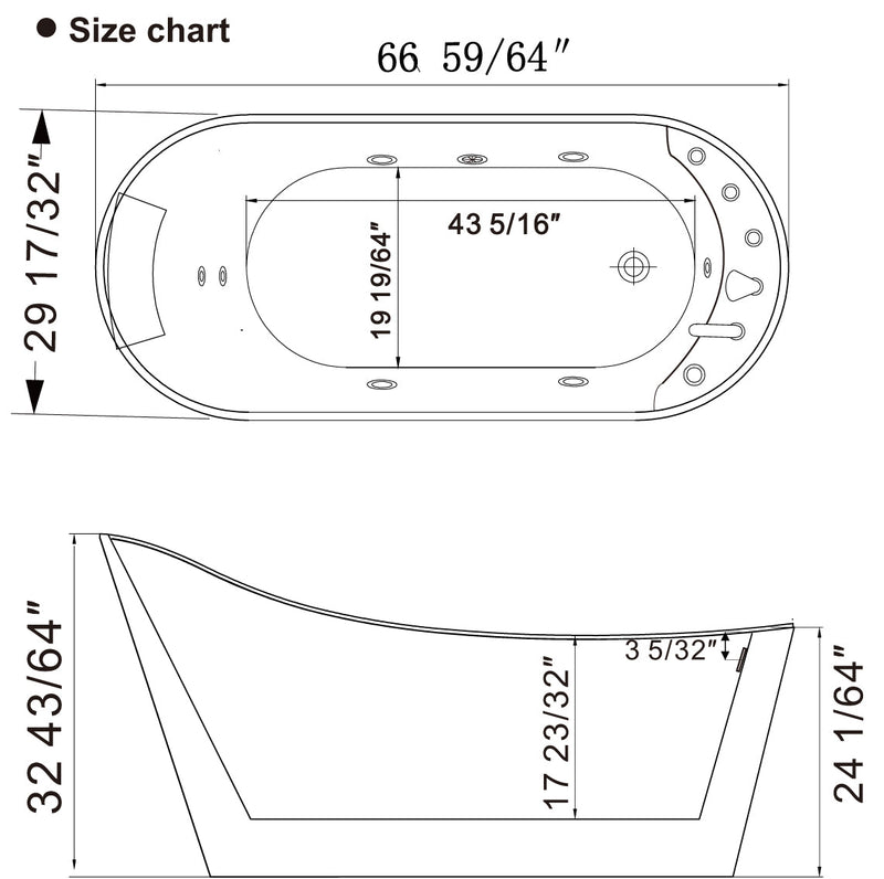 Empava 67" Freestanding Whirlpool Tub with Faucet and Reversible Drain EMPV-67AIS09