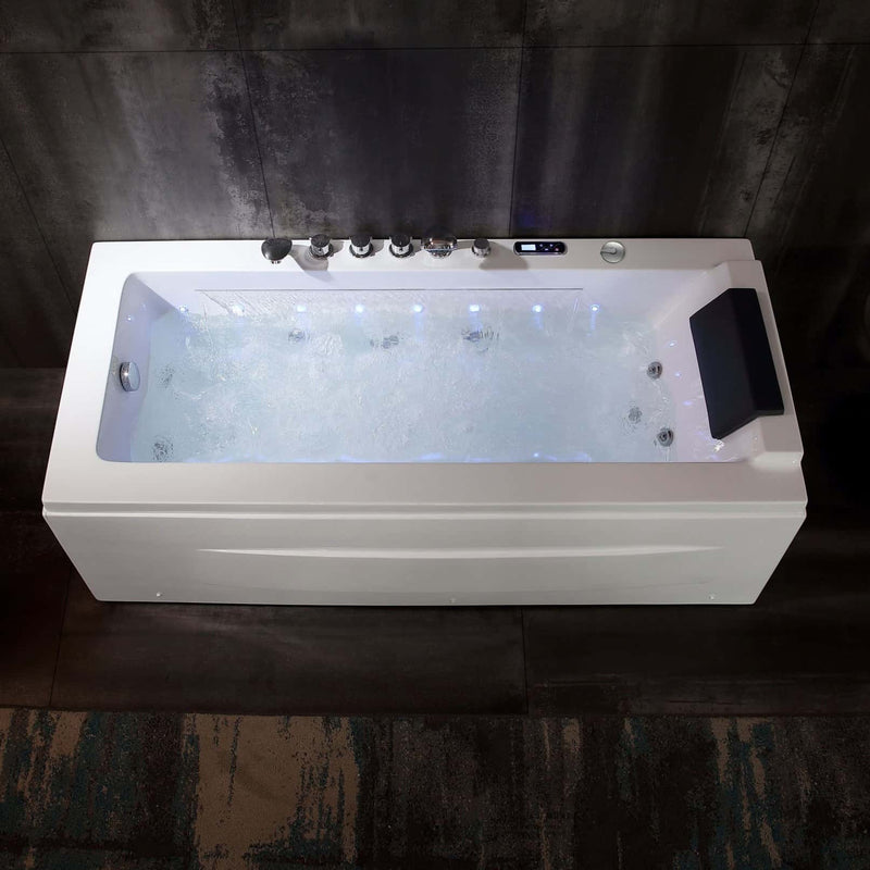 Empava 67" Alcove Combination Massage Inline Heater LED Tub with Left Drain EMPV-67JT351LED