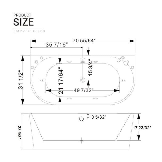 Empava 67" Acrylic Freestanding Whirlpool Tub with Reversible Drain EMPV-67AIS05