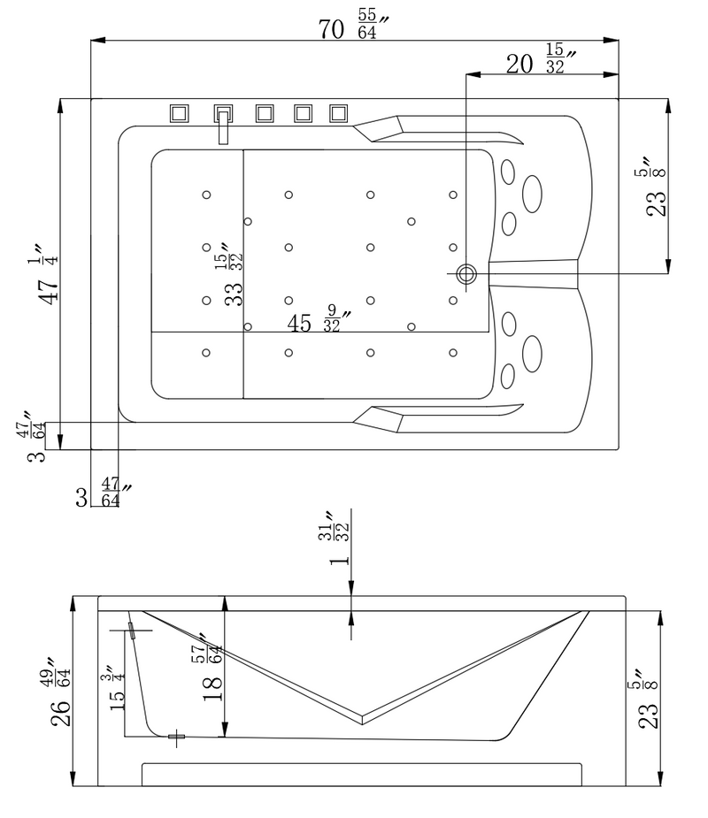 Empava 71" Alcove Whirlpool 2-Person Bathtub with Right Drain EMPV-71JT667B