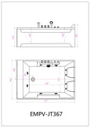 Empava 72" Alcove Whirlpool LED Bathtub for 2 Persons with Left Drain EMPV-72JT367LED