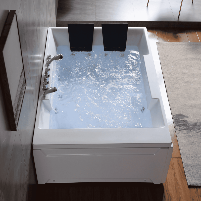 Empava 72" Alcove Whirlpool LED Bathtub for 2 Persons with Left Drain EMPV-72JT367LED