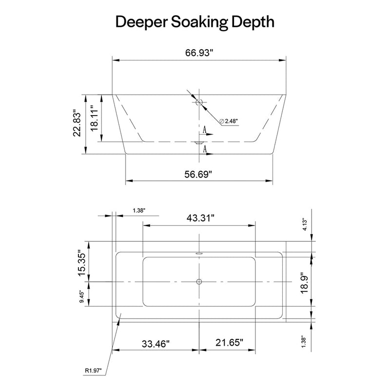 Empava 67" Freestanding Soaking Tub with Center Drain EMPV-67FT1516